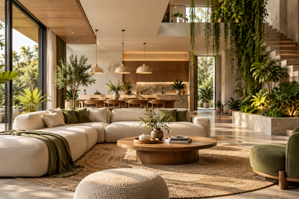 paysagiste-interieur-2048x1366 Paysagiste intérieur créant un aménagement végétal haut de gamme dans un salon contemporain avec plantes et mur végétalisé.